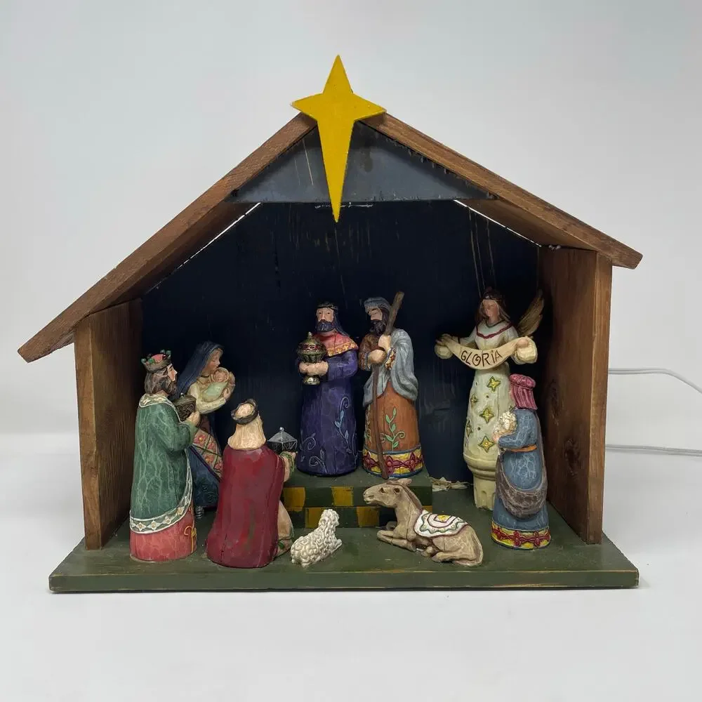 Christmas Manger Nativity set Lights Up Holiday Center Piece